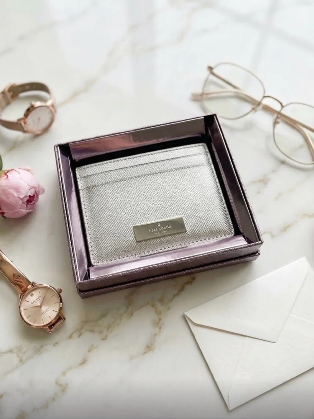 kate spade Kenzie Metallic Small Slim Cardholder